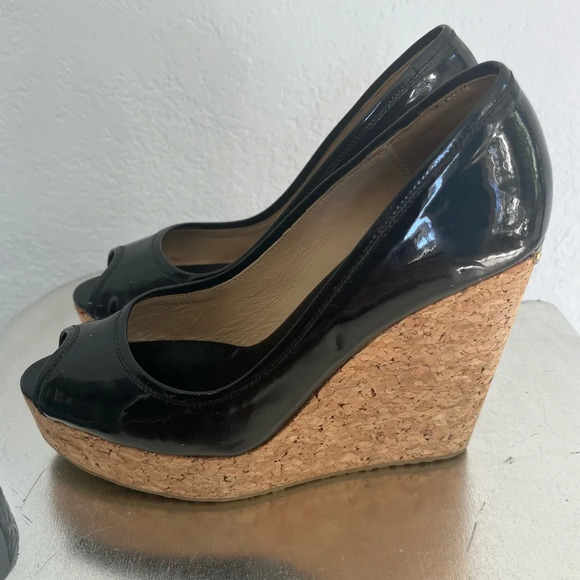 Jimmy Choo Black Patent Papina Cork Wedge Pumps Size 39 - Picture 3 of 9